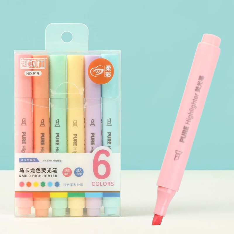 Pastel Highlighter Set Double Ended - 6 unids/set Color Pastel Macaron resaltador